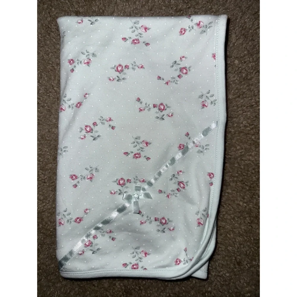 Baby Girl New Little Me Tag Along Blue & Pink Roses‎ Baby Blanket